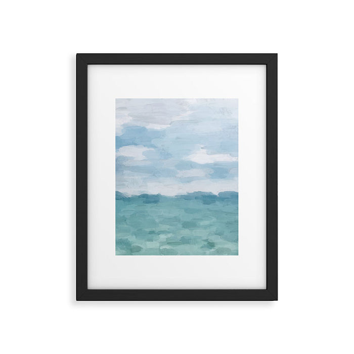 Ocean Clouds - Mint Blue White Gray Abstract Wall Art Painting Framed Art Print Gallery Image 1