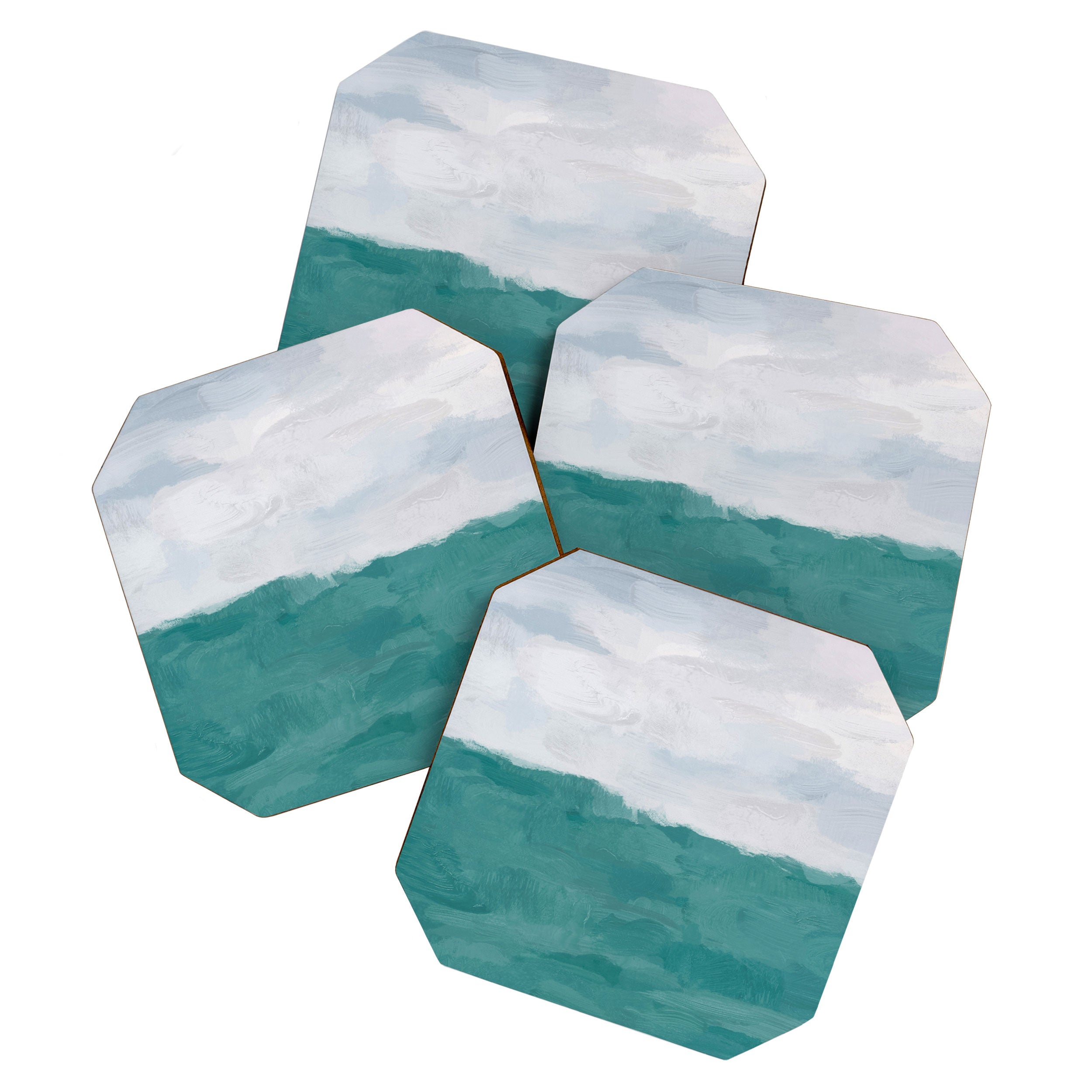 Out to Sea - Aqua Turquoise Mint Waves Horizon Abstract Nature Ocean Painting Art Print Wall Decor  Coaster Gallery Image 1