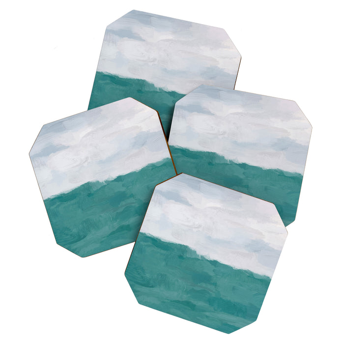 Out to Sea - Aqua Turquoise Mint Waves Horizon Abstract Nature Ocean Painting Art Print Wall Decor  Coaster Gallery Image 1