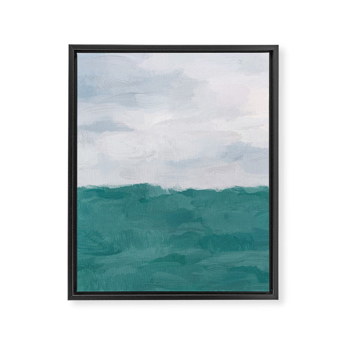 Out to Sea - Aqua Turquoise Mint Waves Horizon Abstract Nature Ocean Painting Art Print Wall Decor  Framed Canvas Print Gallery Image 1