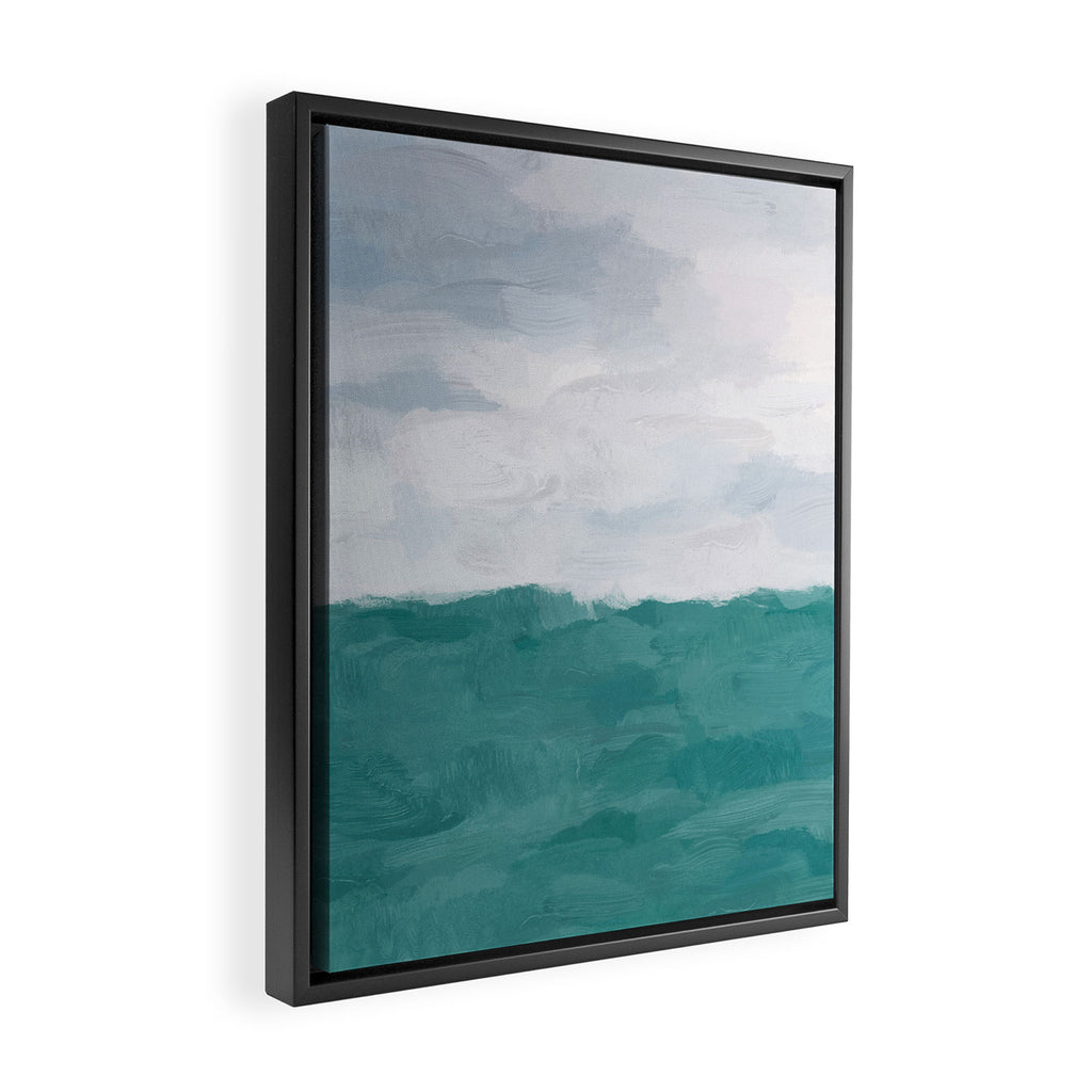 Out to Sea - Aqua Turquoise Mint Waves Horizon Abstract Nature Ocean Painting Art Print Wall Decor  Framed Canvas Print Gallery Image 2