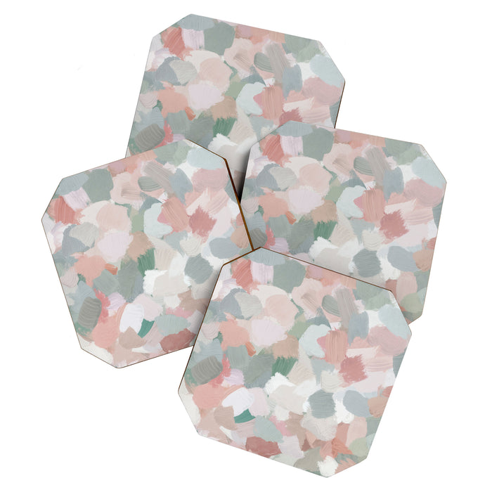 Paris Peonies - Coral Peach Pink Sage Green Mint Spring Flowers Abstract Nature Painting Art Coaster Gallery Image 1
