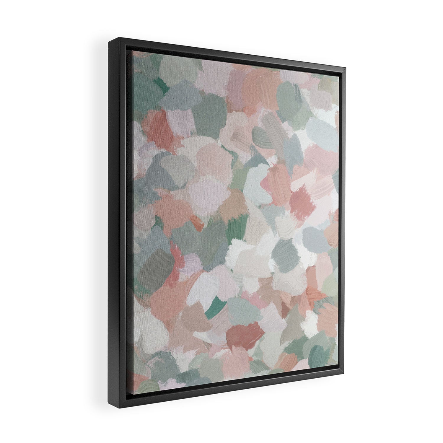Paris Peonies - Coral Peach Pink Sage Green Mint Spring Flowers Abstract Nature Painting Art Framed Canvas Print Gallery Image 2
