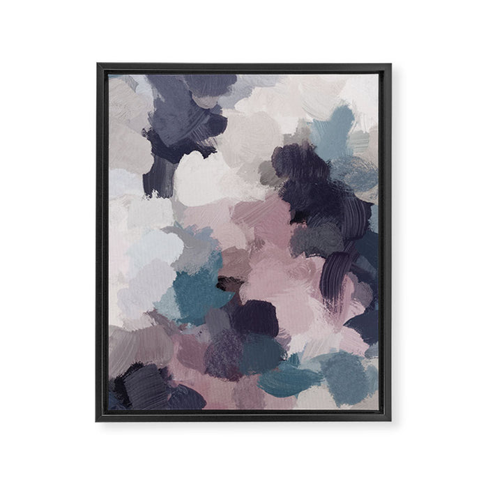 Picking Blackberries - Teal Indigo Lavender Abstract Wall Art, Feminine Painting Print, Modern Art Framed Canvas Print Gallery Image 1