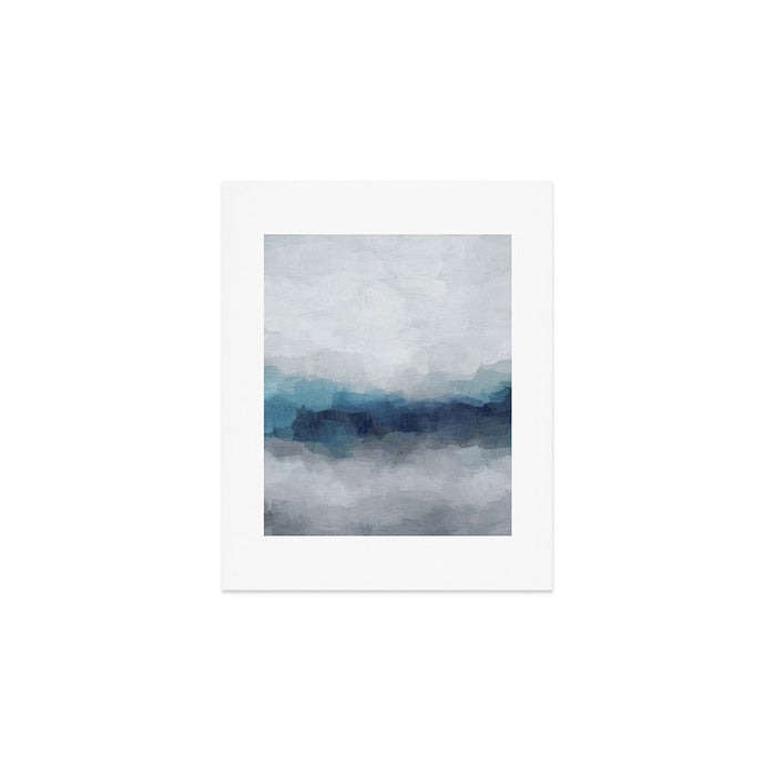 Rainy Morning - Indigo Navy Ocean Horizon, Sky Gray Blue Abstract Nature Ocean Cloudy Sunrise Water Art Print Gallery Image 1