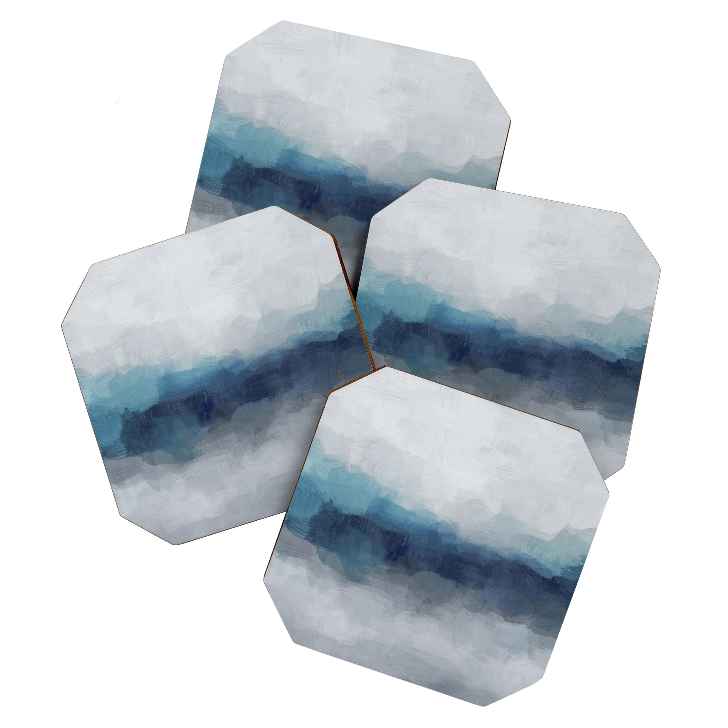 Rainy Morning - Indigo Navy Ocean Horizon, Sky Gray Blue Abstract Nature Ocean Cloudy Sunrise Water Coaster Gallery Image 1