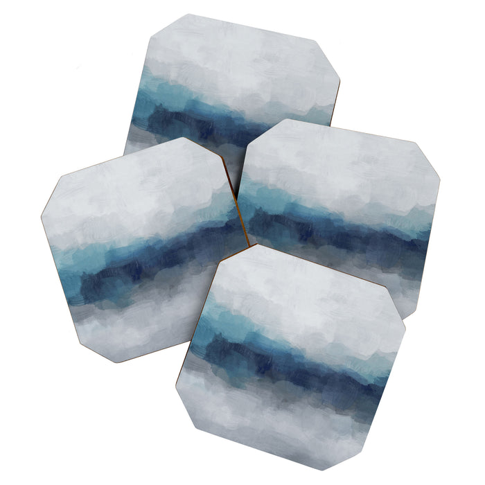 Rainy Morning - Indigo Navy Ocean Horizon, Sky Gray Blue Abstract Nature Ocean Cloudy Sunrise Water Coaster Gallery Image 1