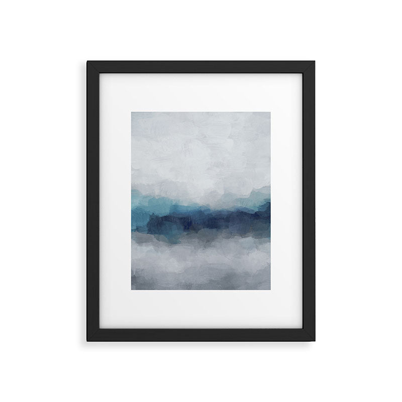 Rainy Morning - Indigo Navy Ocean Horizon, Sky Gray Blue Abstract Nature Ocean Cloudy Sunrise Water Framed Art Print Gallery Image 5