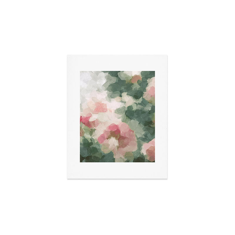 Rose Garden - Forest Sage Green Fuchsia Pink Floral Rose Garden Abstract Flower Painting Art Print Art Print Gallery Image 1