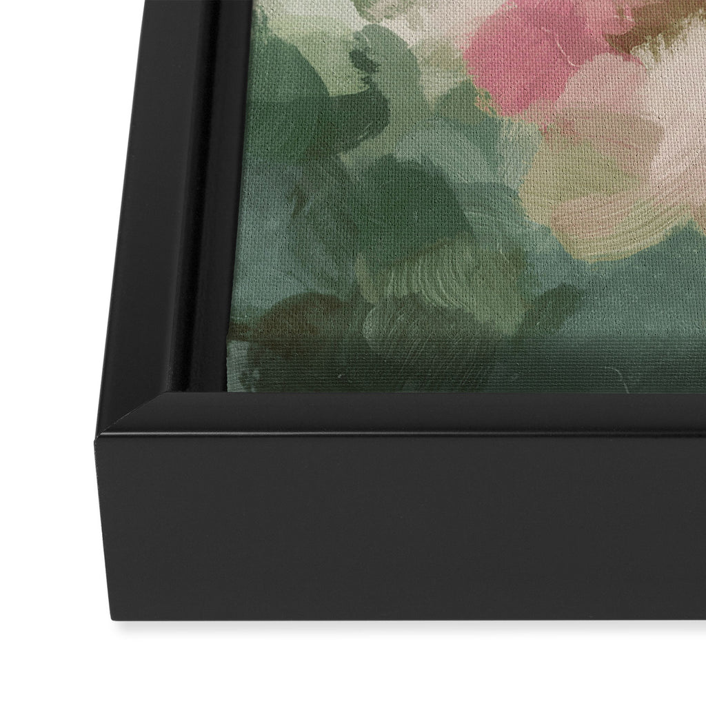 Rose Garden - Forest Sage Green Fuchsia Pink Floral Rose Garden Abstract Flower Painting Art Print Framed Canvas Print Gallery Image 3