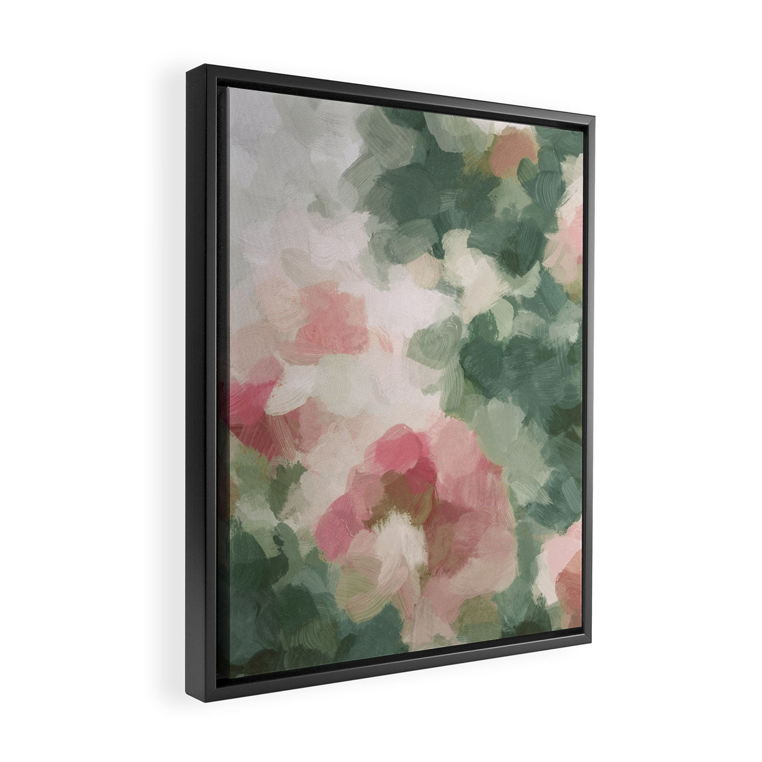 Rose Garden - Forest Sage Green Fuchsia Pink Floral Rose Garden Abstract Flower Painting Art Print Framed Canvas Print Gallery Image 2