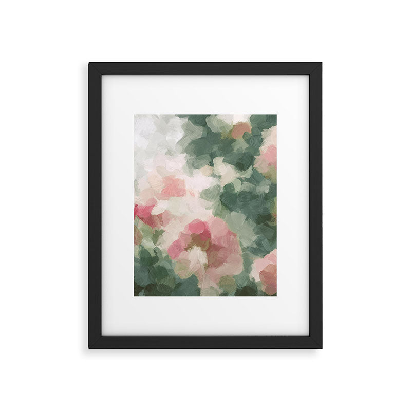 Rose Garden - Forest Sage Green Fuchsia Pink Floral Rose Garden Abstract Flower Painting Art Print Framed Art Print Gallery Image 4