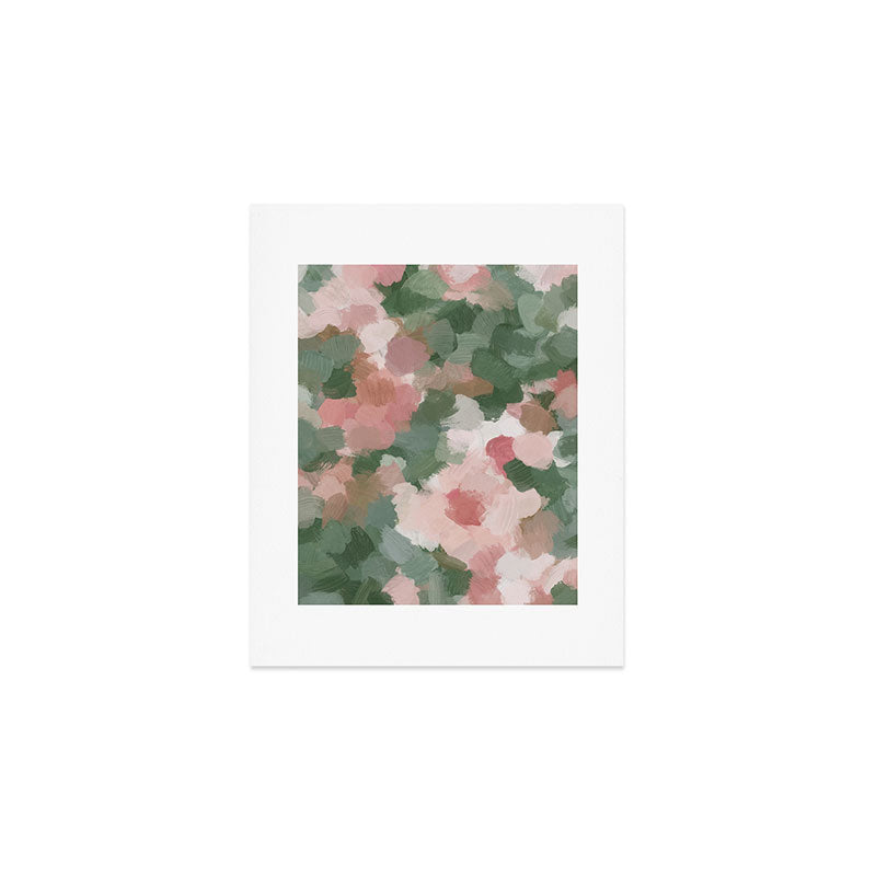 Rosy Radiance - Light Pink Rose Flower Forest Sage Green Leaf Garden Abstract Nature Painting Art Art Print Gallery Image 1