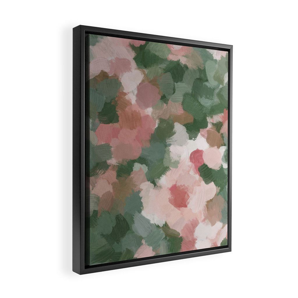 Rosy Radiance - Light Pink Rose Flower Forest Sage Green Leaf Garden Abstract Nature Painting Art Framed Canvas Print Gallery Image 2