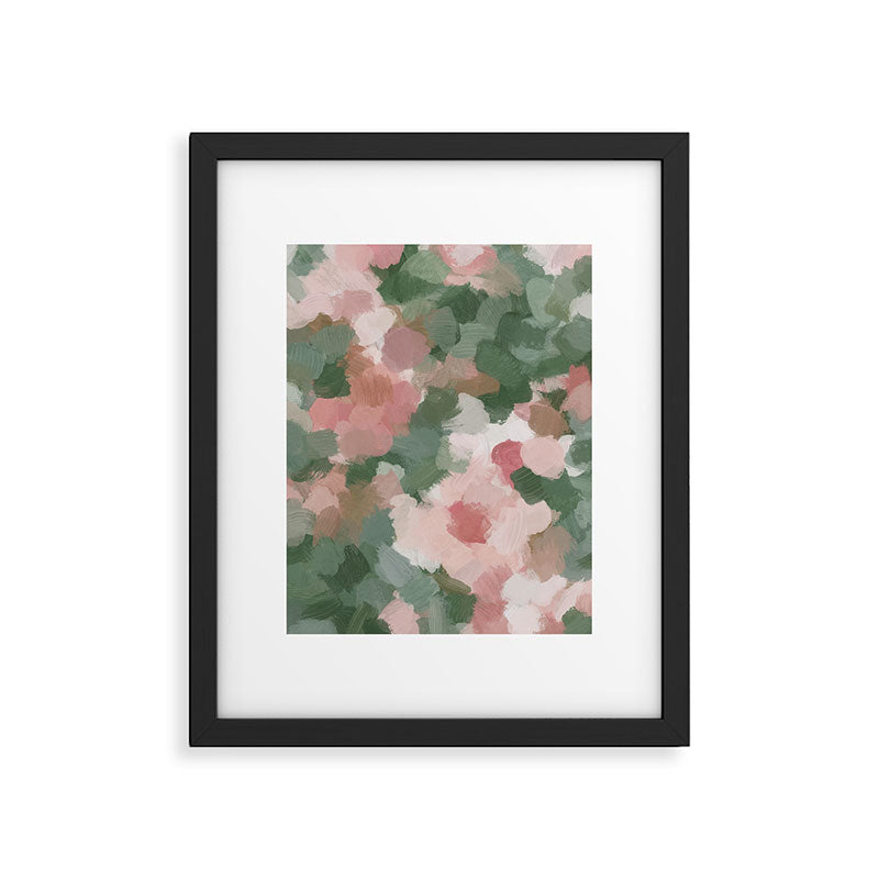 Rosy Radiance - Light Pink Rose Flower Forest Sage Green Leaf Garden Abstract Nature Painting Art Framed Art Print Gallery Image 5