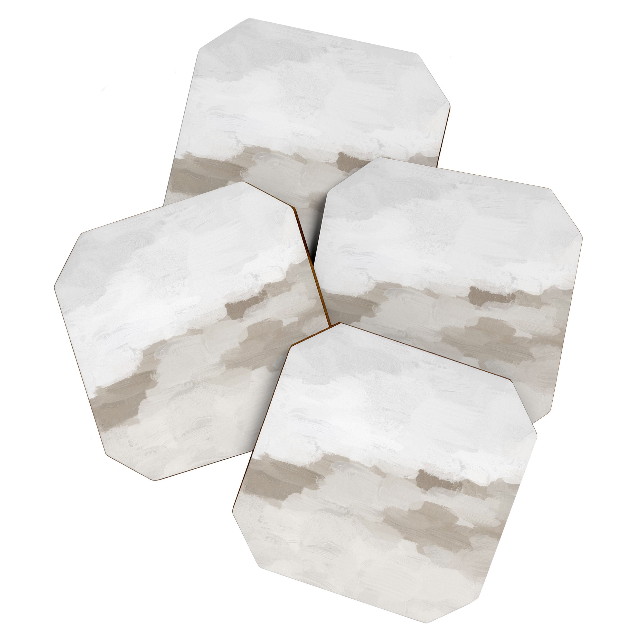 Sands of Time I - Gray Clouds Beige Sandy Desert Dunes Desolate Abstract Nature Painting Art Print Coaster Gallery Image 1