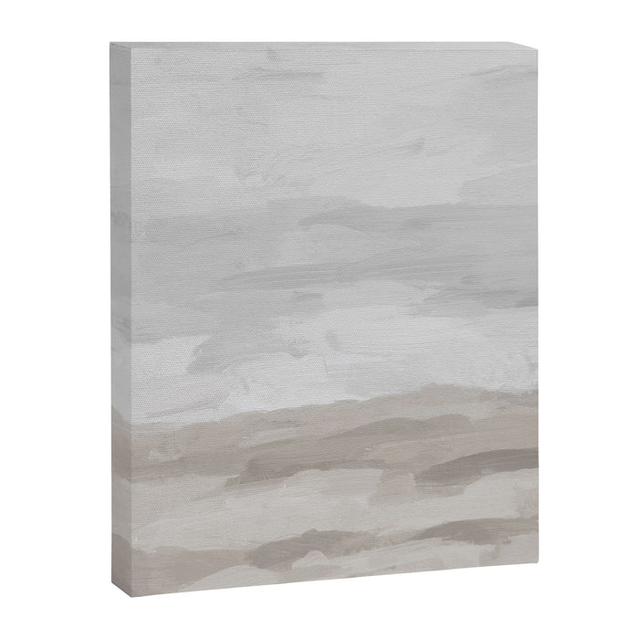 Sands of Time II - Gray Stormy Clouds Beige Sandy Beach Coastal Ocean Abstract Nature Painting Canvas Print Gallery Image 1