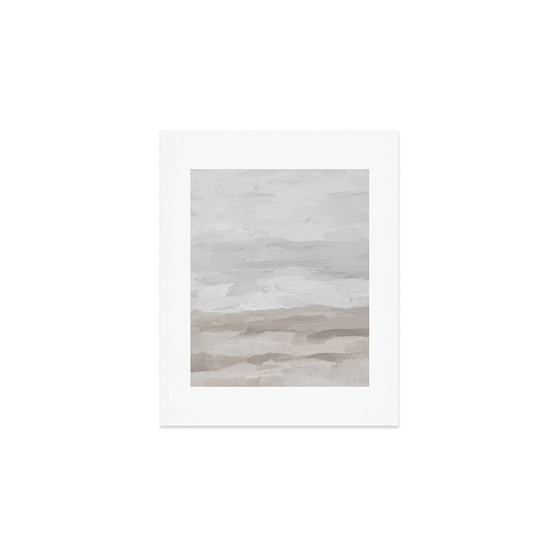 Sands of Time II - Gray Stormy Clouds Beige Sandy Beach Coastal Ocean Abstract Nature Painting Art Print Gallery Image 1