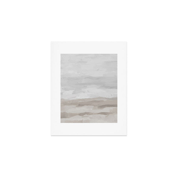 Sands of Time II - Gray Stormy Clouds Beige Sandy Beach Coastal Ocean Abstract Nature Painting Art Print Gallery Image 1