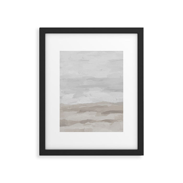 Sands of Time II - Gray Stormy Clouds Beige Sandy Beach Coastal Ocean Abstract Nature Painting Framed Art Print Gallery Image 1