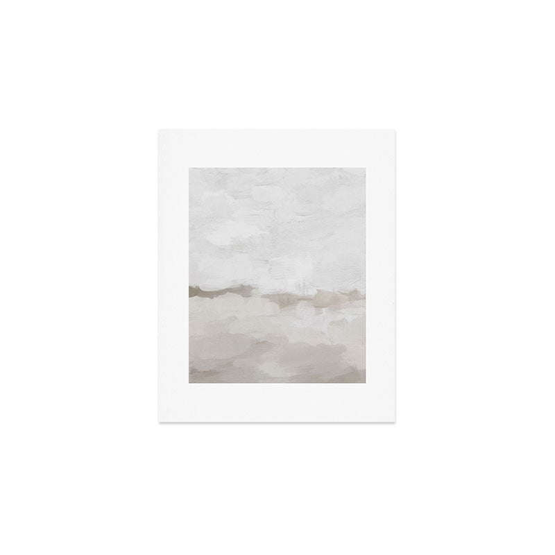 Sands of Time III - Neutral White Beige Gray Sandy Beach Ocean Gray Cloud Abstract Nature Painting Art Print Gallery Image 1