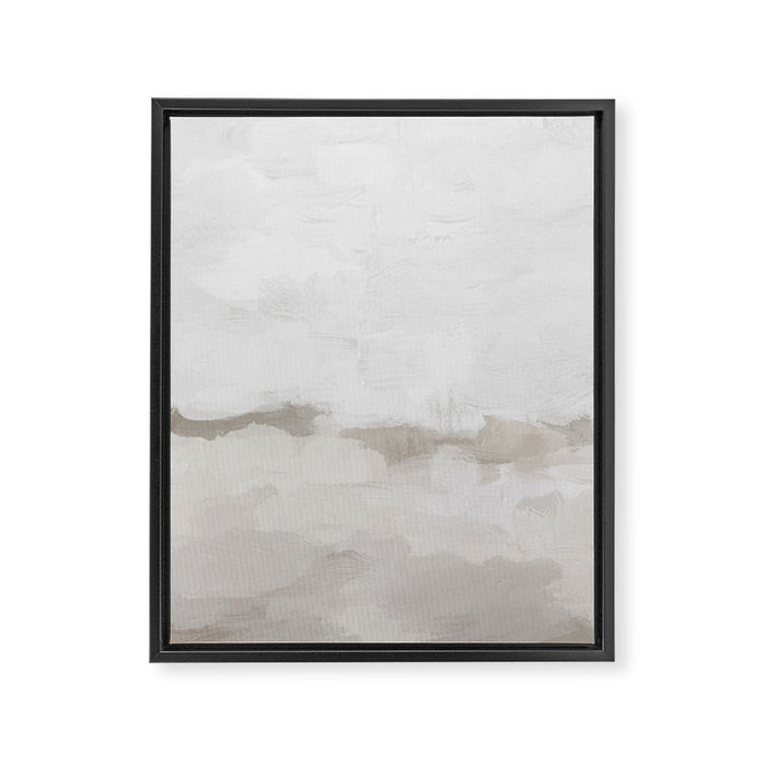 Sands of Time III - Neutral White Beige Gray Sandy Beach Ocean Gray Cloud Abstract Nature Painting Framed Canvas Print Gallery Image 1