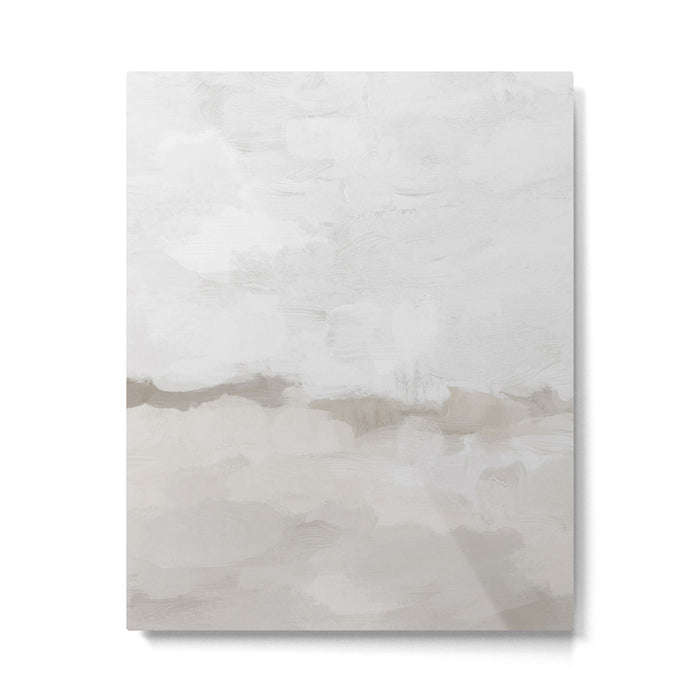 Sands of Time III - Neutral White Beige Gray Sandy Beach Ocean Gray Cloud Abstract Nature Painting Metal Print Gallery Image 1
