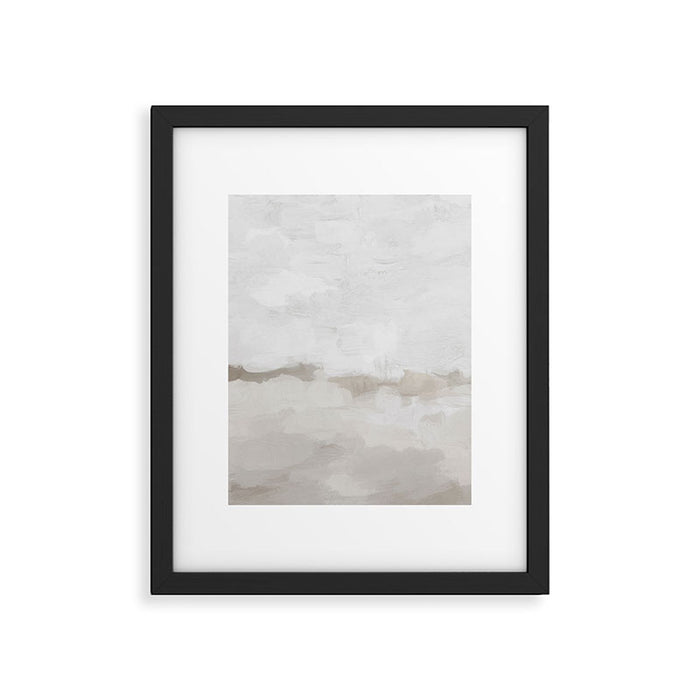 Sands of Time III - Neutral White Beige Gray Sandy Beach Ocean Gray Cloud Abstract Nature Painting Framed Art Print Gallery Image 1