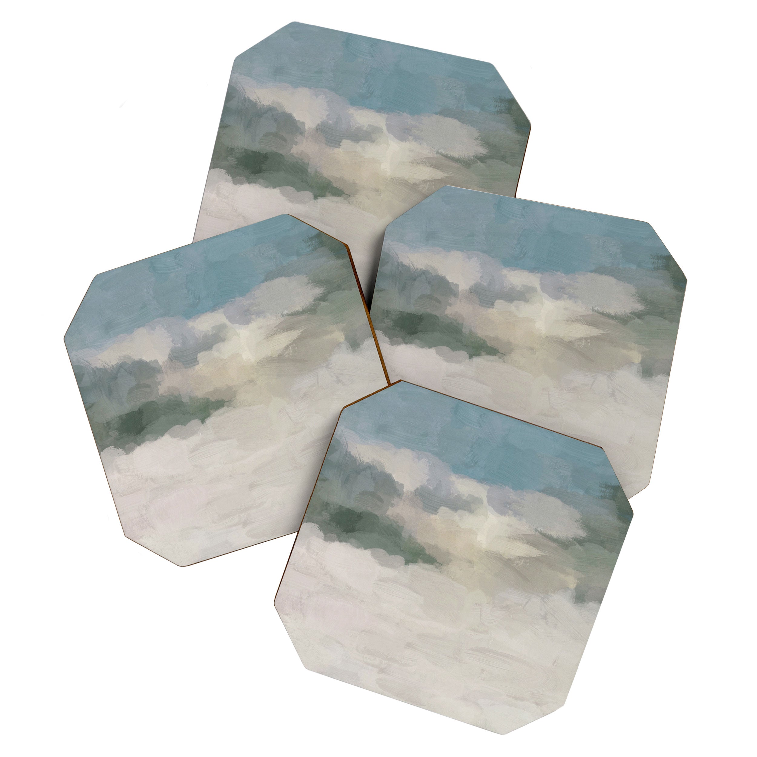 Sandy Dunes - Modern Abstract Painting, Teal Blue, Sage Green, Beige Yellow Prints Wall Art Ocean Coaster Gallery Image 1