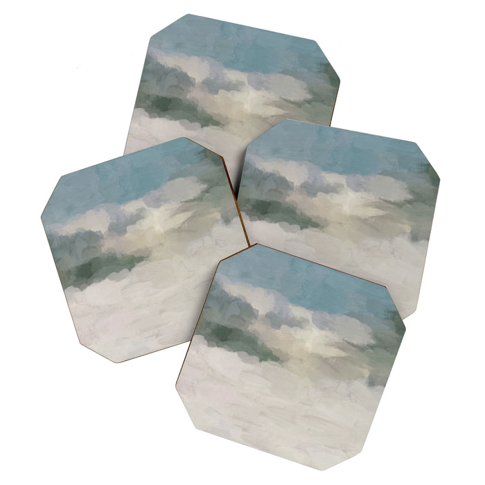 Sandy Dunes - Modern Abstract Painting, Teal Blue, Sage Green, Beige Yellow Prints Wall Art Ocean Coaster Gallery Image 1