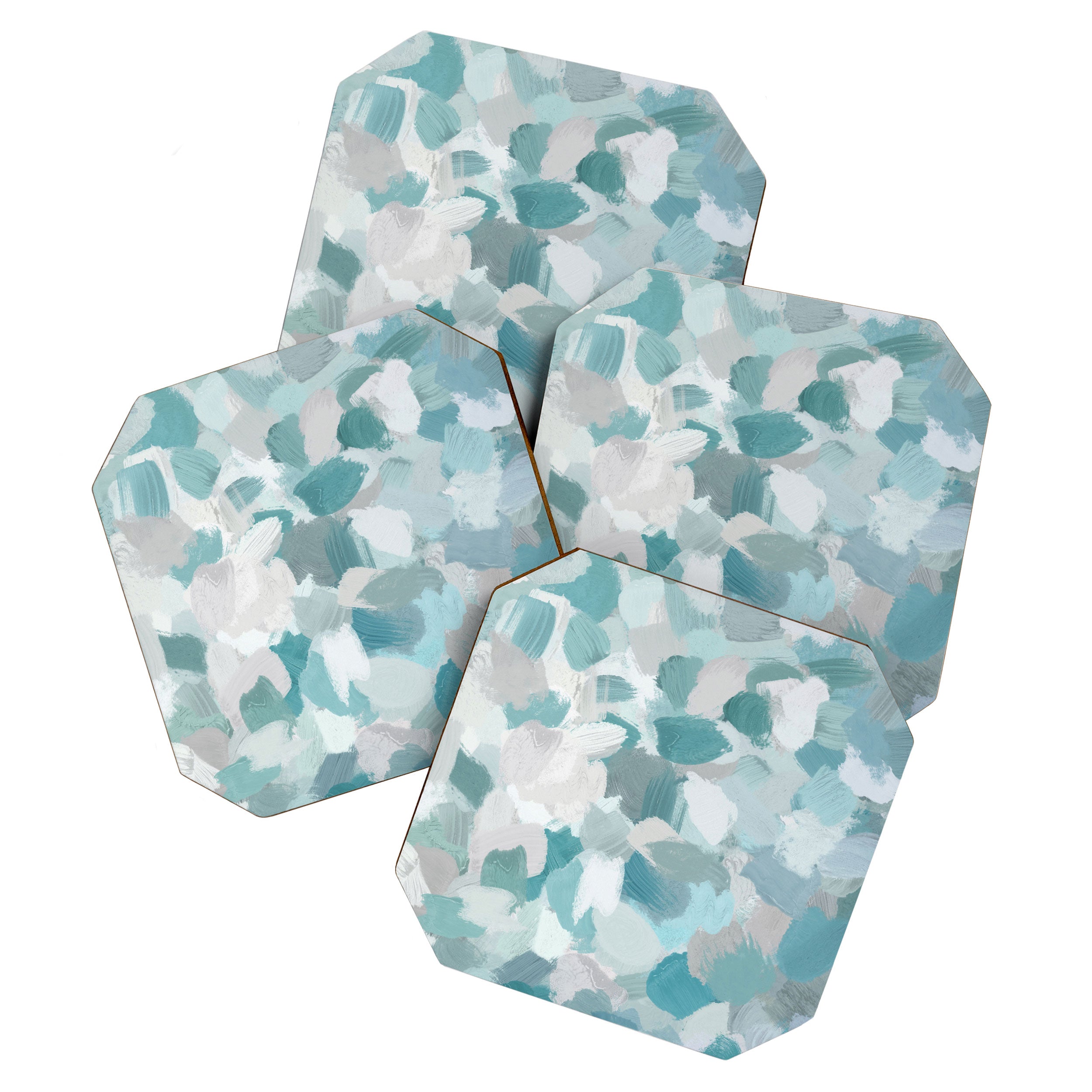 Scattered Seaglass II - Mint Seafoam Green Turquoise Blue Sea Beach Coastal Abstract Ocean Painting Coaster Gallery Image 1