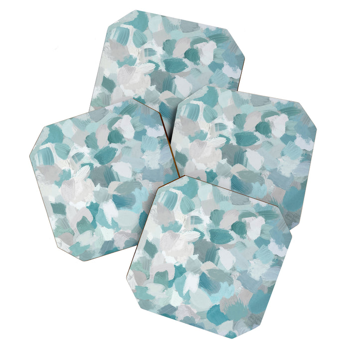 Scattered Seaglass II - Mint Seafoam Green Turquoise Blue Sea Beach Coastal Abstract Ocean Painting Coaster Gallery Image 1