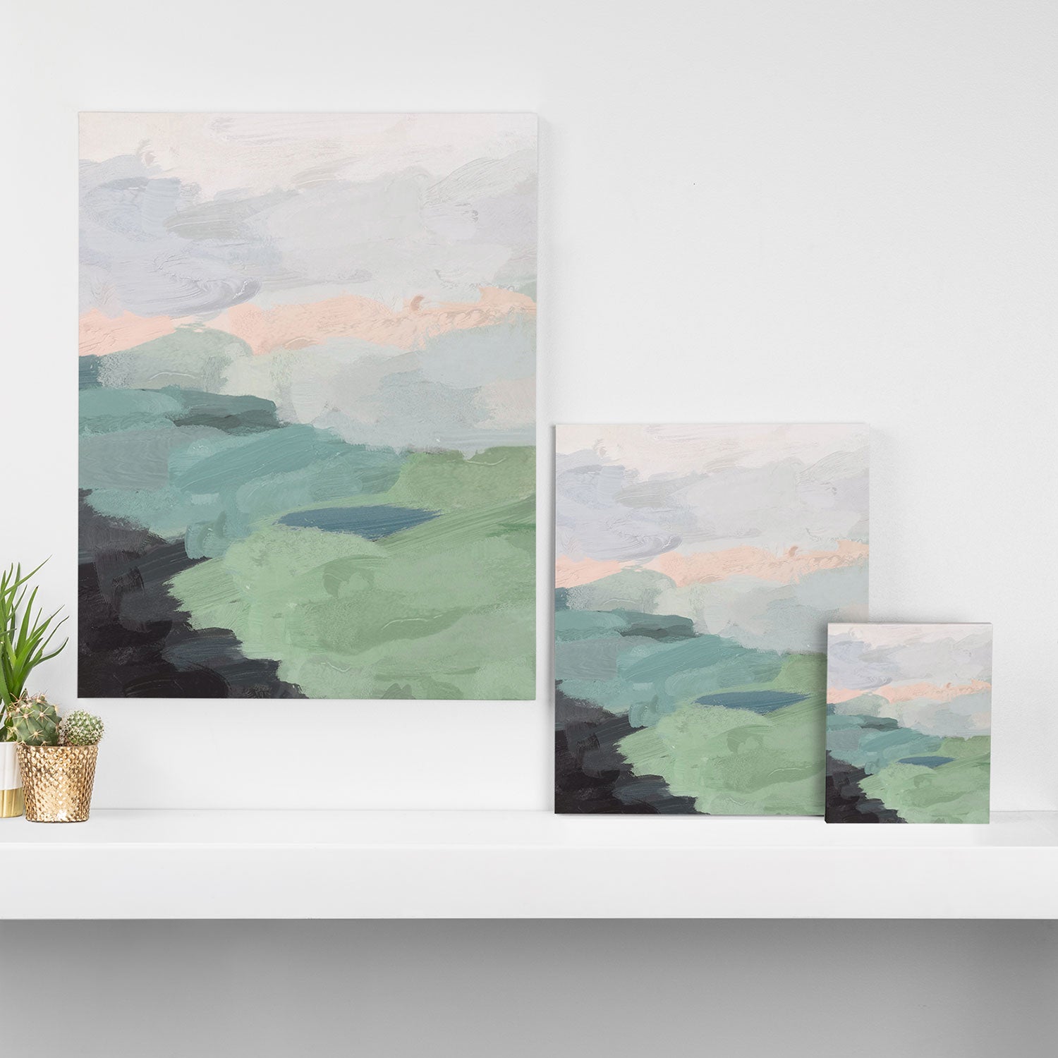 Farmland Sunset II - Seafoam Green Mint Black Blush Pink Abstract Nature Land Art Painting Canvas Print Gallery Image 3