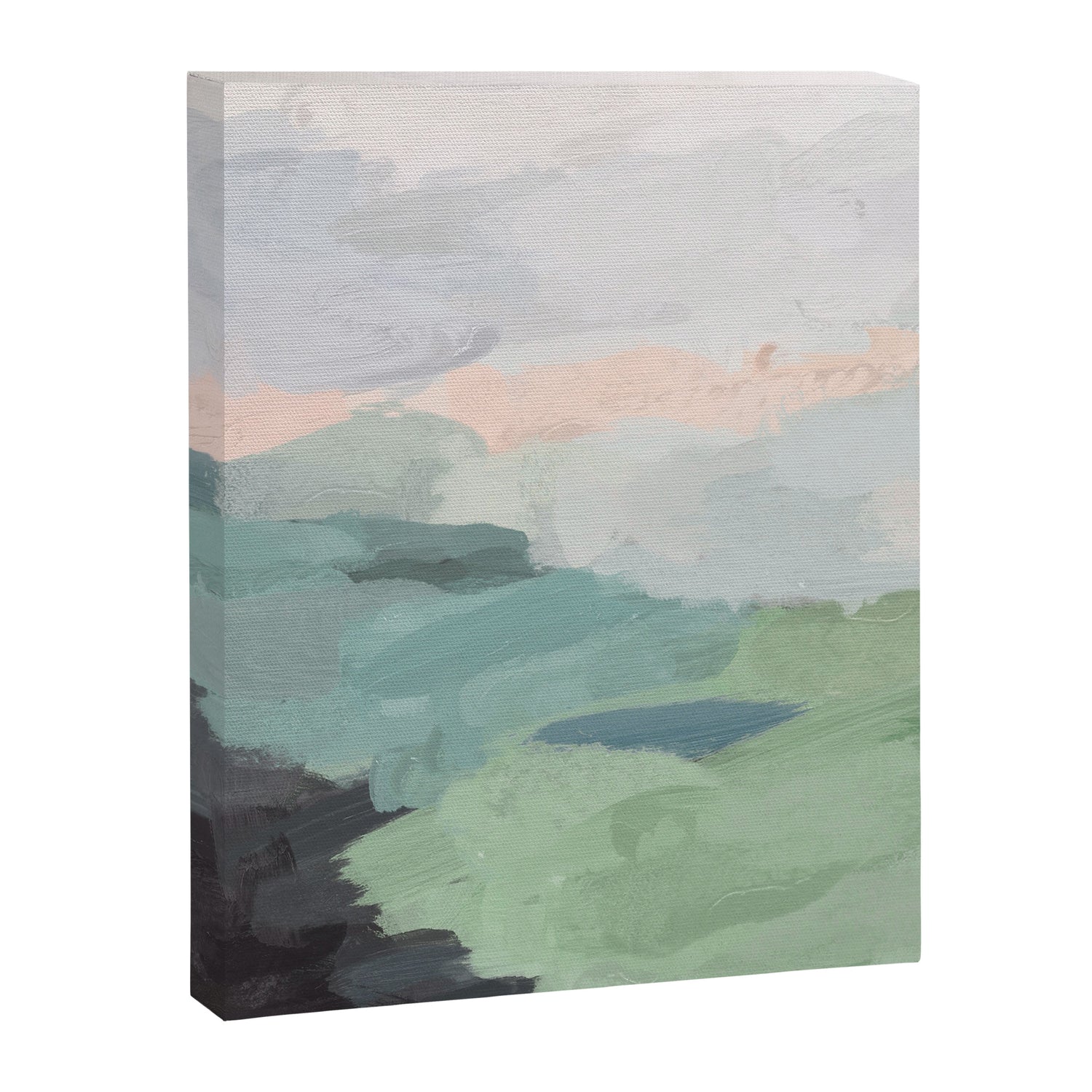 Farmland Sunset II - Seafoam Green Mint Black Blush Pink Abstract Nature Land Art Painting Canvas Print Gallery Image 3