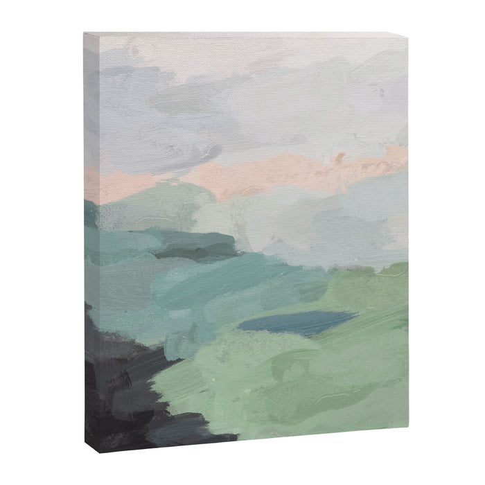 Farmland Sunset II - Seafoam Green Mint Black Blush Pink Abstract Nature Land Art Painting Canvas Print Gallery Image 1