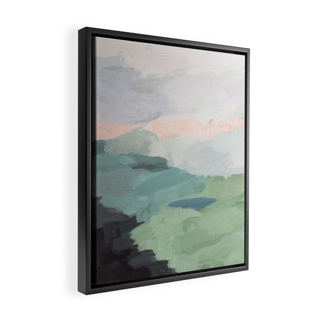 Farmland Sunset II - Seafoam Green Mint Black Blush Pink Abstract Nature Land Art Painting Framed Canvas Print Gallery Image 2