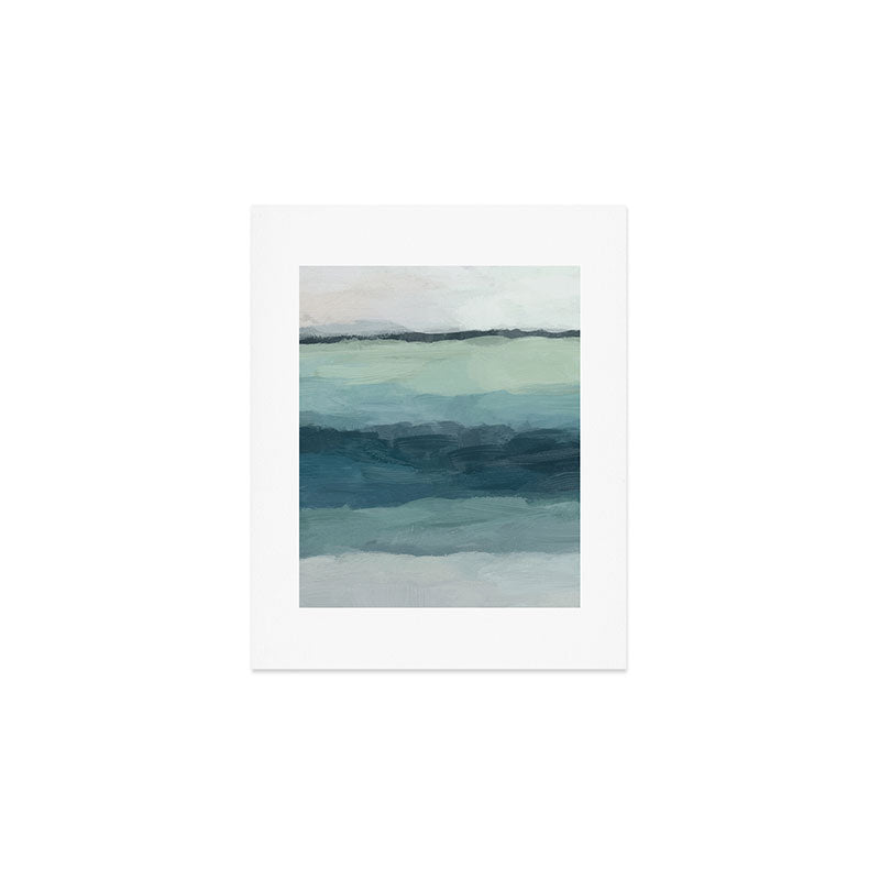 Sea Levels - Seafoam Green Mint Navy Blue Abstract Ocean Art Painting Art Print Gallery Image 1