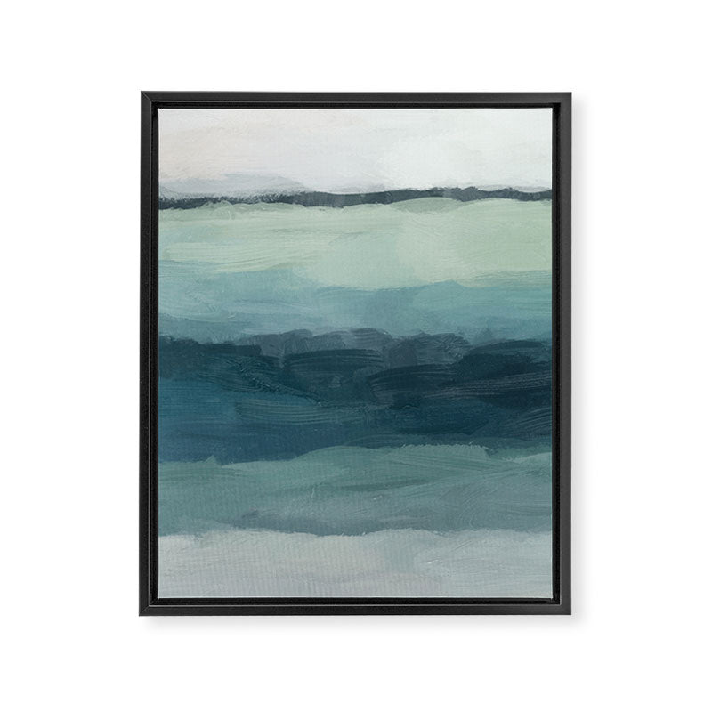 Sea Levels - Seafoam Green Mint Navy Blue Abstract Ocean Art Painting Framed Canvas Print Gallery Image 6