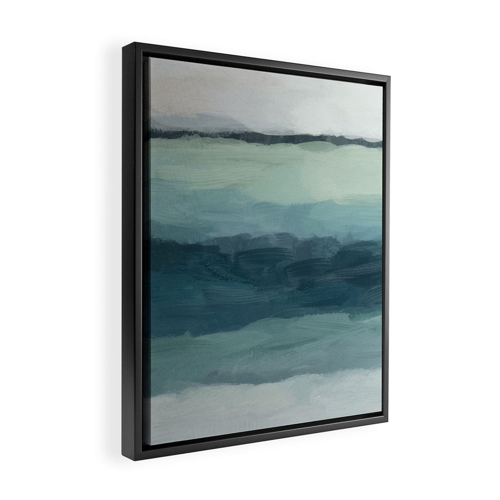 Sea Levels - Seafoam Green Mint Navy Blue Abstract Ocean Art Painting Framed Canvas Print Gallery Image 2