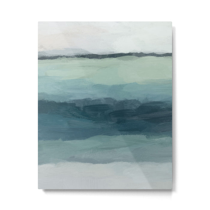 Sea Levels - Seafoam Green Mint Navy Blue Abstract Ocean Art Painting Metal Print Gallery Image 1
