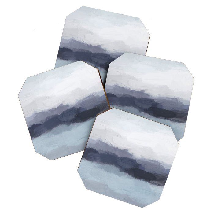 Shorebreak at Sunset - Plum Purple Navy Indigo Ocean Sky Blue Waves Abstract Nature Painting Art Coaster Gallery Image 1