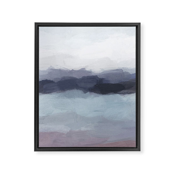 Shorebreak at Sunset - Plum Purple Navy Indigo Ocean Sky Blue Waves Abstract Nature Painting Art Framed Canvas Print Gallery Image 1
