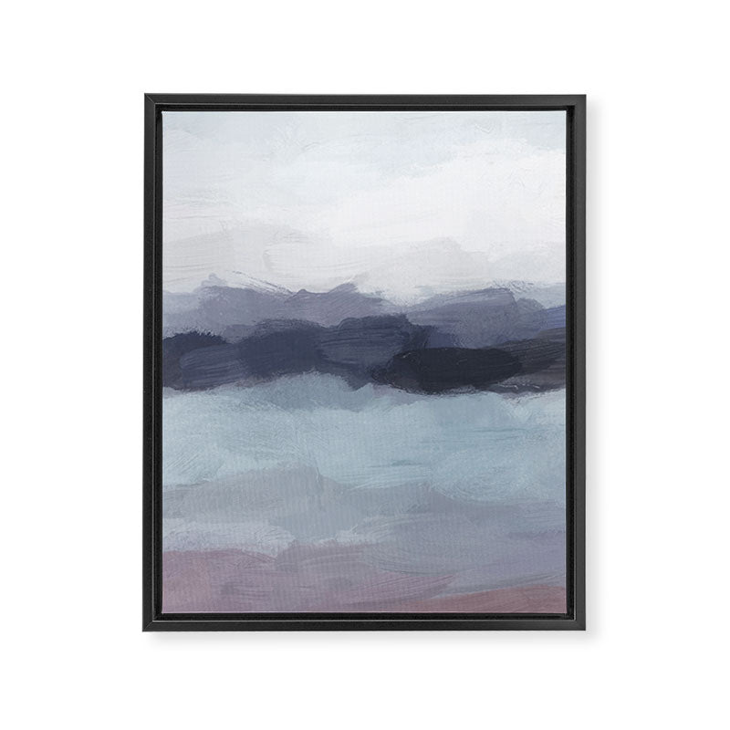 Shorebreak at Sunset - Plum Purple Navy Indigo Ocean Sky Blue Waves Abstract Nature Painting Art Framed Canvas Print Gallery Image 6