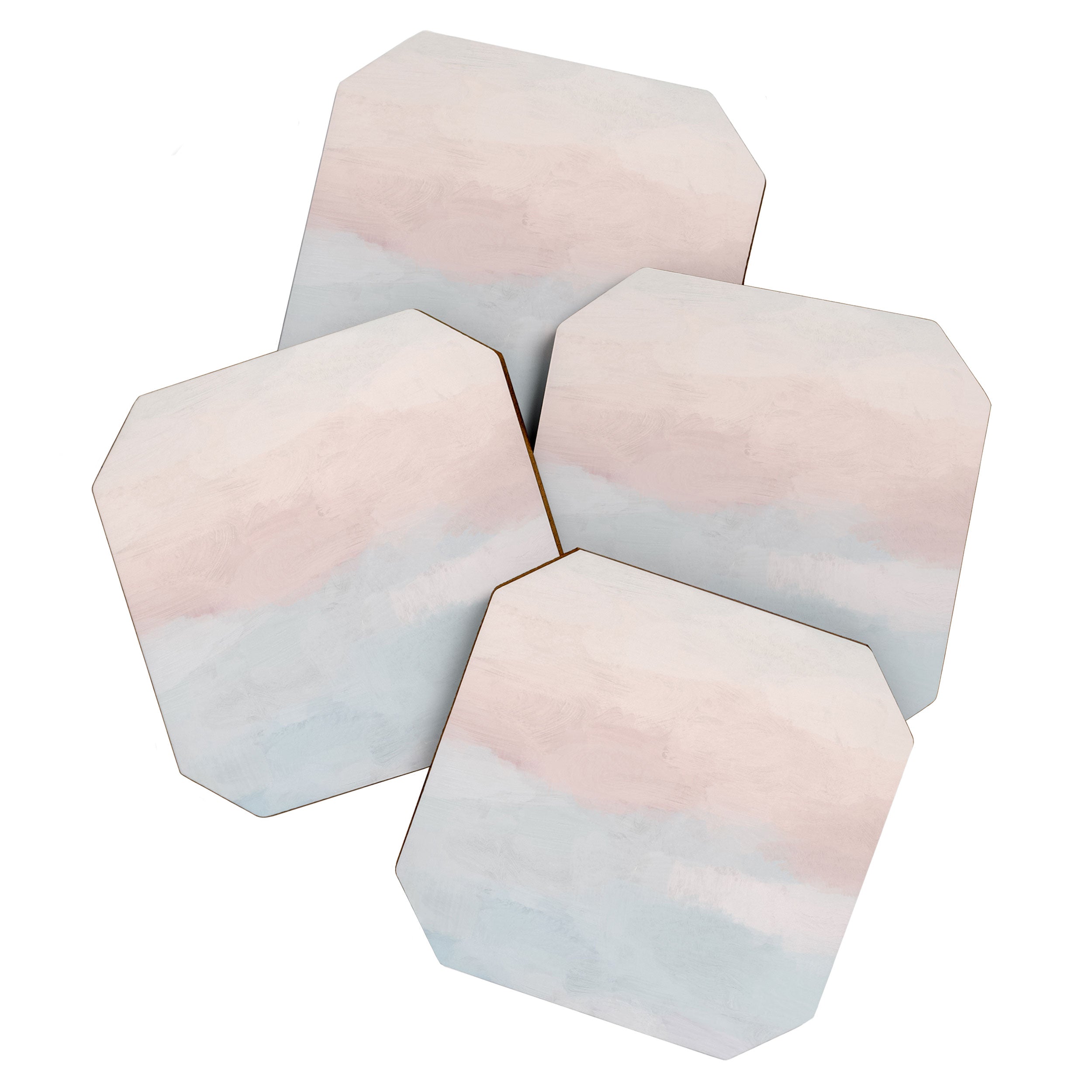 Soothing Seas I - Soft Pink and Blue Sunrise Horizon Ocean for Nursery Abstract Coastal Painting Art Coaster Gallery Image 1