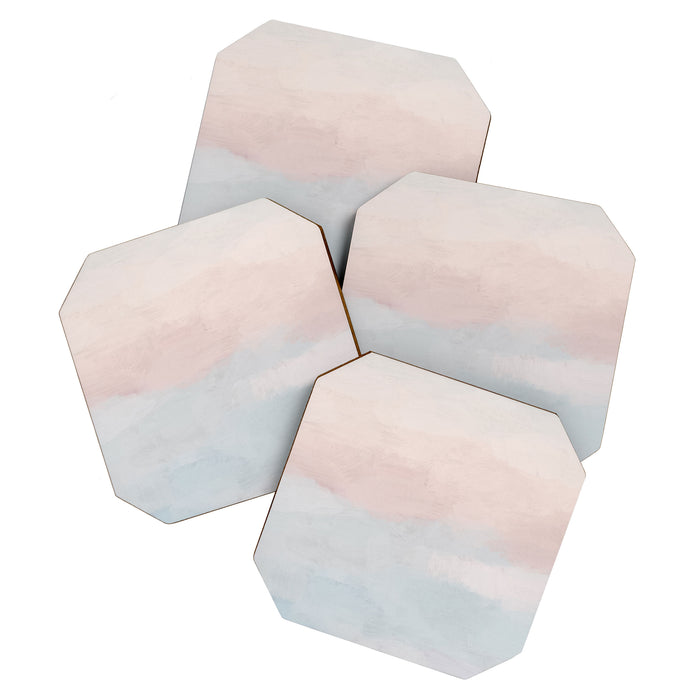 Soothing Seas I - Soft Pink and Blue Sunrise Horizon Ocean for Nursery Abstract Coastal Painting Art Coaster Gallery Image 1