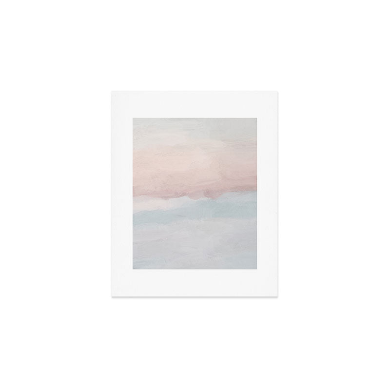 Soothing Seas II - Soft Pink Blue Sunrise Horizon Ocean for Nursery II Abstract Coastal Painting Art Art Print Gallery Image 1
