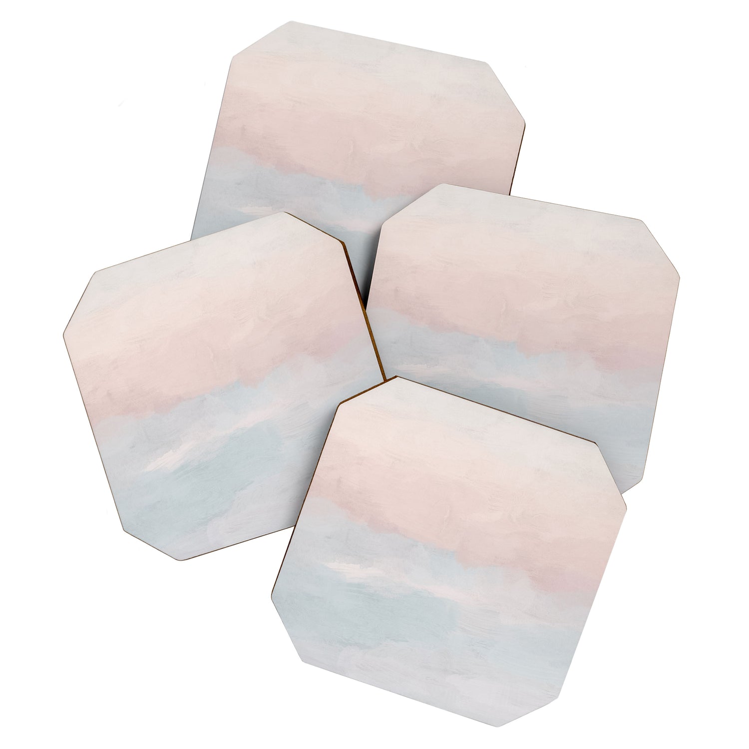 Soothing Seas III - Soft Pink Blue Sunrise Horizon Ocean for Nursery Abstract Coastal Painting Art Coaster Gallery Image 1