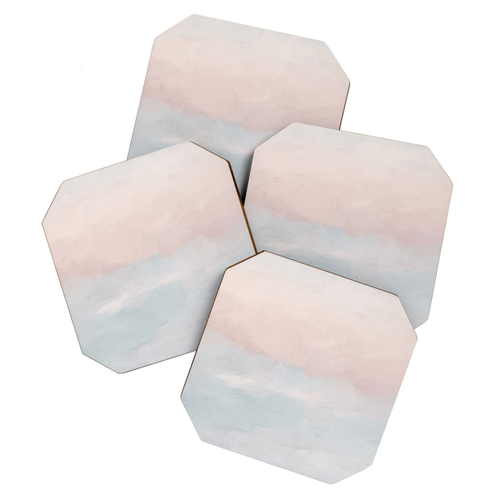 Soothing Seas III - Soft Pink Blue Sunrise Horizon Ocean for Nursery Abstract Coastal Painting Art Coaster Gallery Image 1