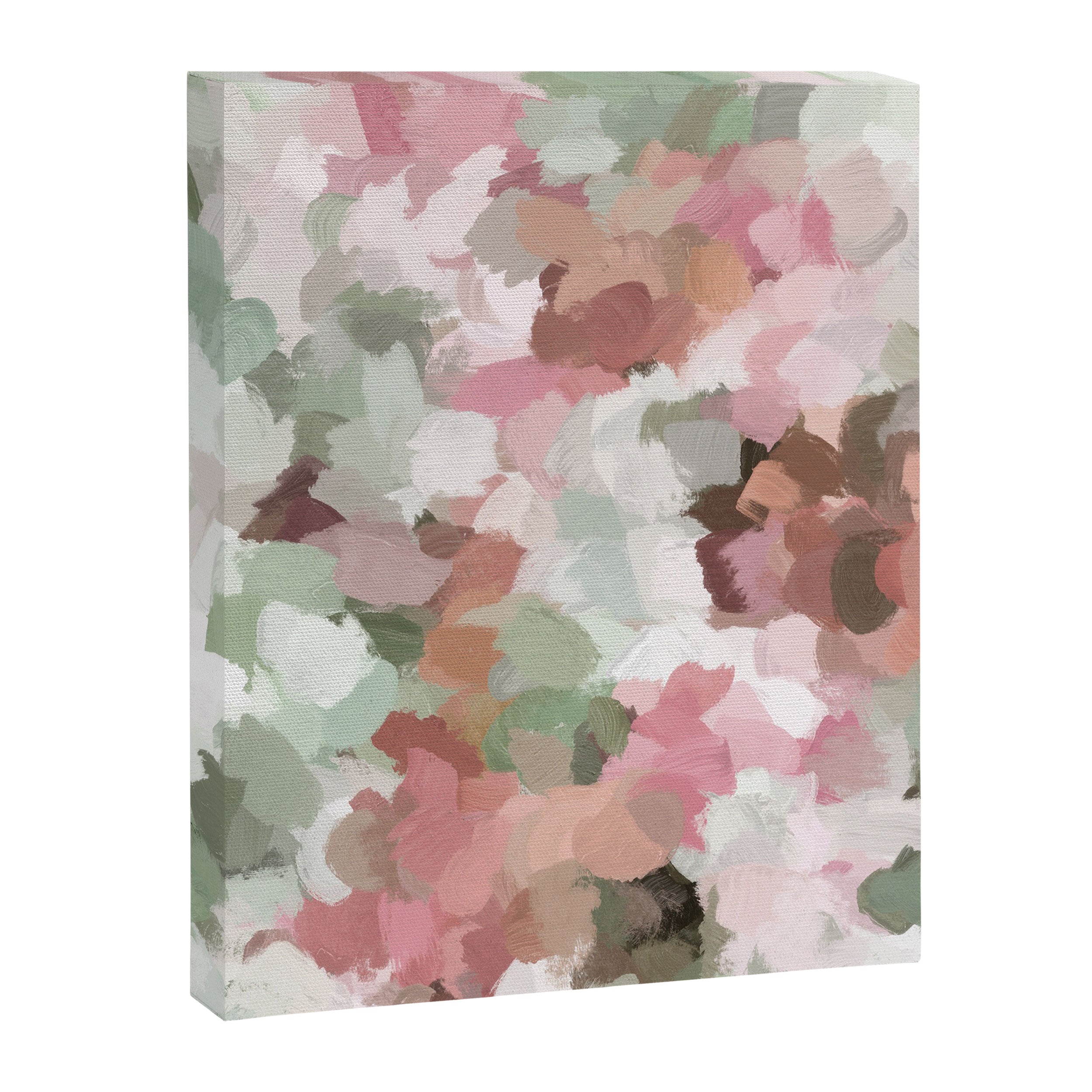 Spring Flurry - Sage Mint Green Fuchsia Blush Pink Abstract Flower Wall Art, Springtime Painting Canvas Print Gallery Image 6