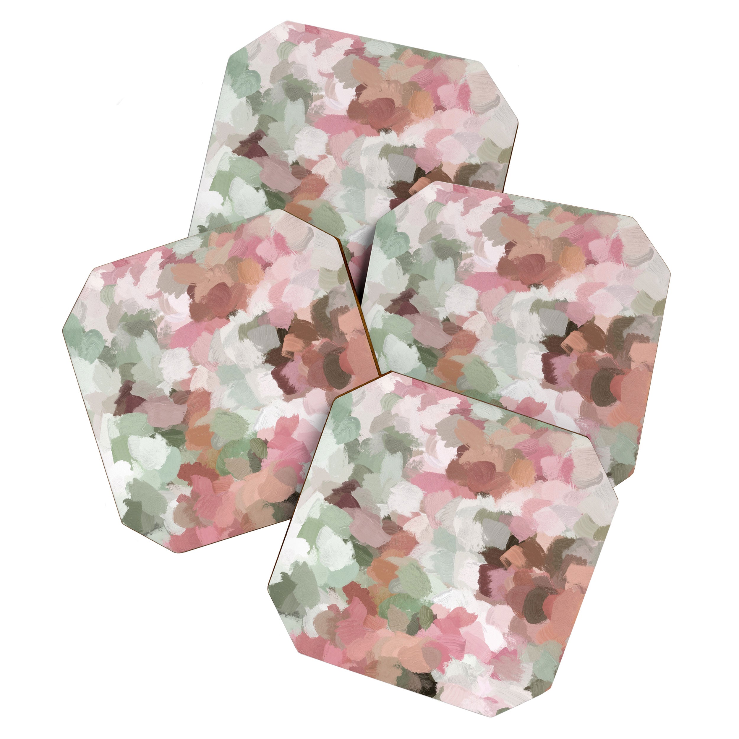 Spring Flurry - Sage Mint Green Fuchsia Blush Pink Abstract Flower Wall Art, Springtime Painting Coaster Gallery Image 1